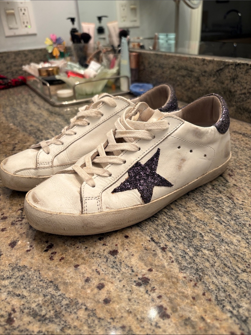 Golden Goose White Sneakers with Black Glitter Star - Picture 5 of 9